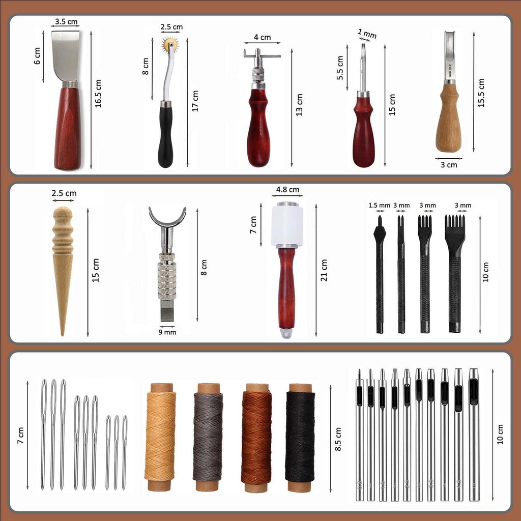 Leather Working Tools, Practical Leather Craft Kit with Carving Sewing Punching Cutting and Other Sanding Tools for