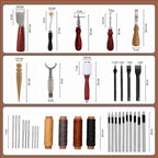 Leather Working Tools, Practical Leather Craft Kit with Carving Sewing Punching Cutting and Other Sanding Tools for