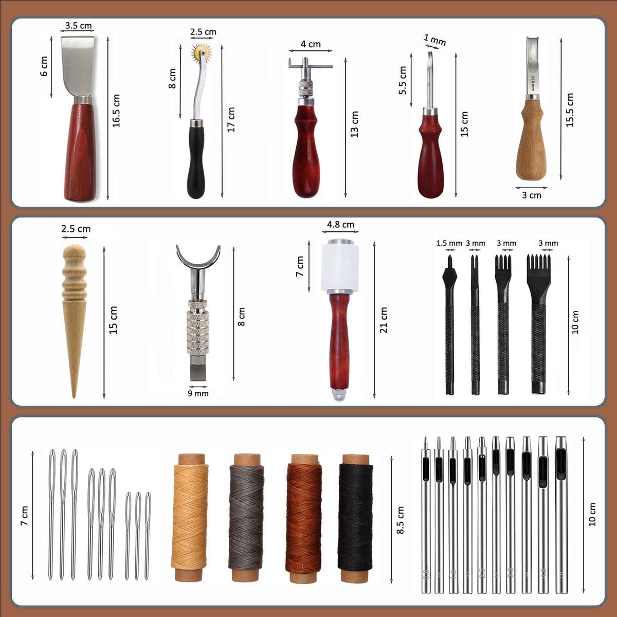 Leather Working Tools, Practical Leather Craft Kit with Carving Sewing Punching Cutting and Other Sanding Tools for