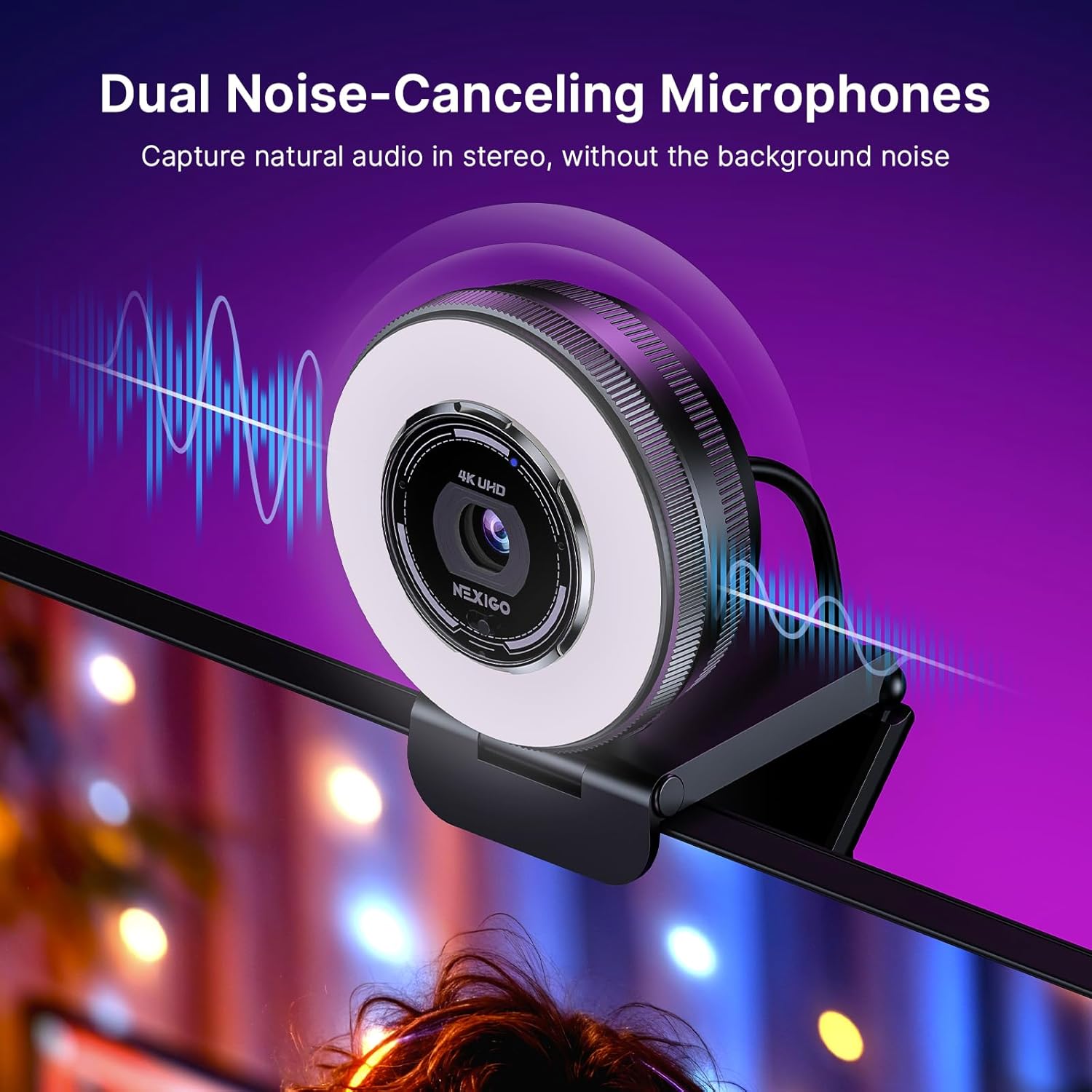 N680E Pro 4K Webcam with Ring Light, PDAF Autofocus, 1080p 60FPS, Dual Noise-Canceling Mics, Privacy Shutter, USB