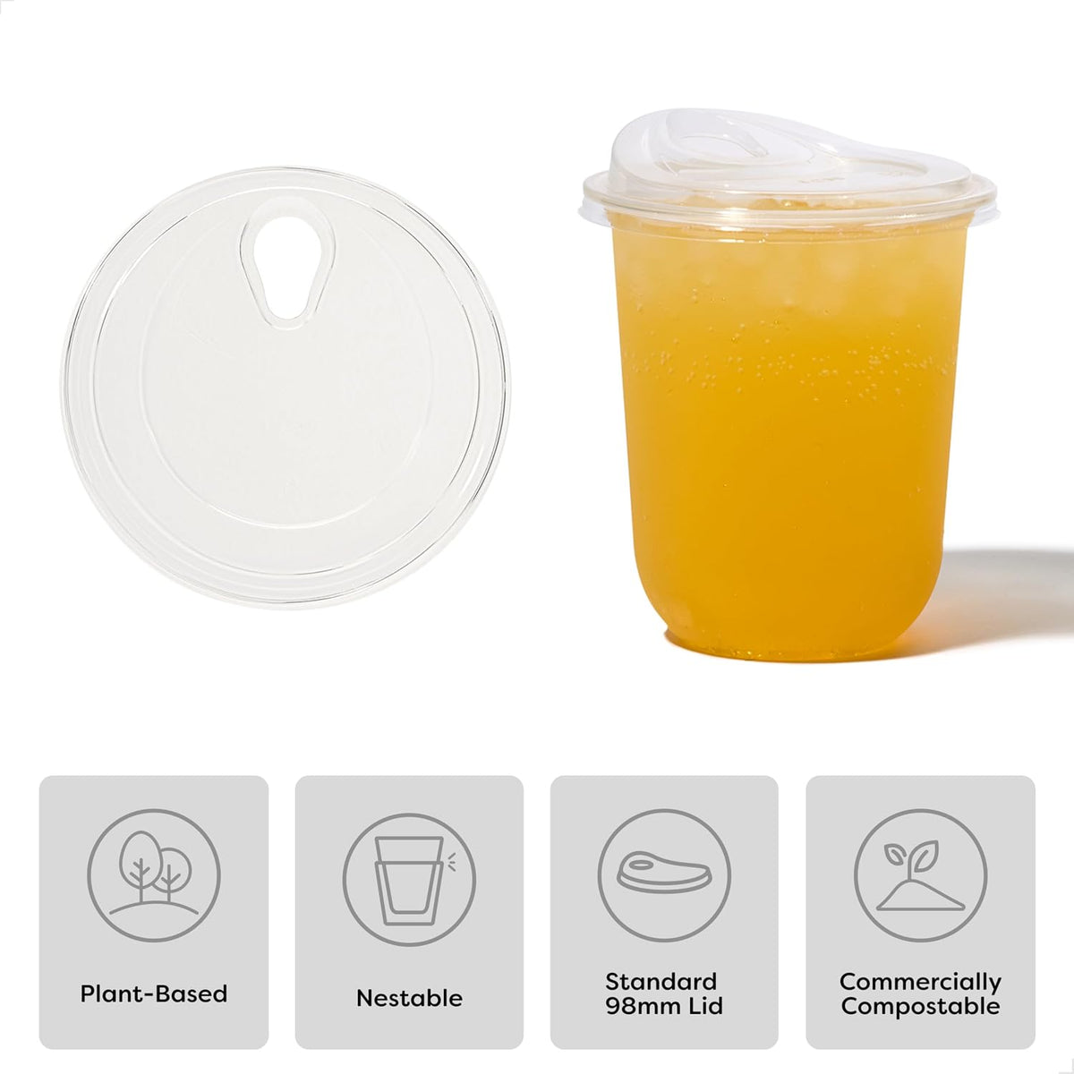 NATURAL 16oz Arc Bundle - Plant Based 98mm Clear Cold Cups + Sip Lids - Plastic Alternative for Parties