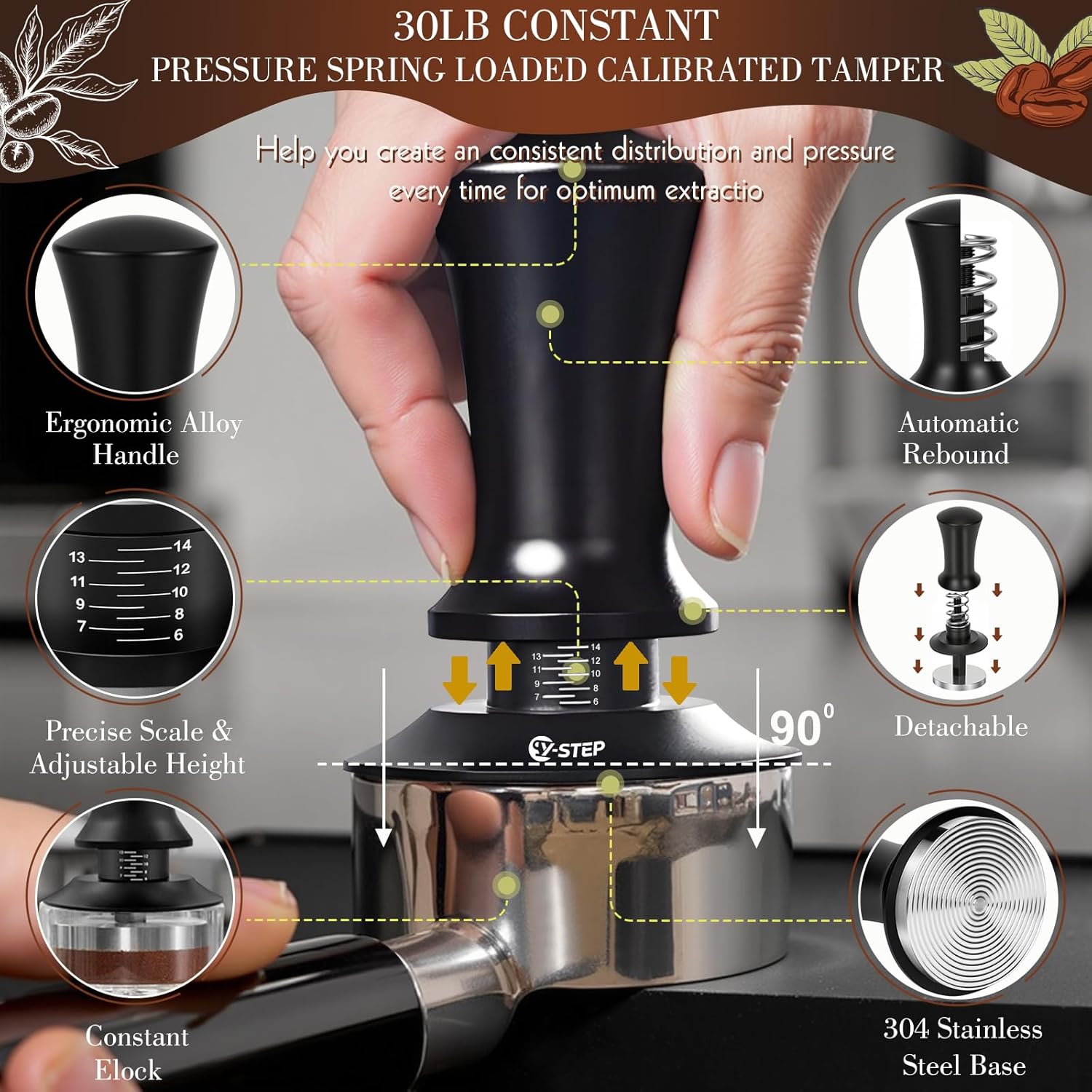 8 Pcs Espresso Accessories Kit, 51mm Espresso Tamper Kit Espresso Tools Barista Kit & Espresso Tamping Station, with