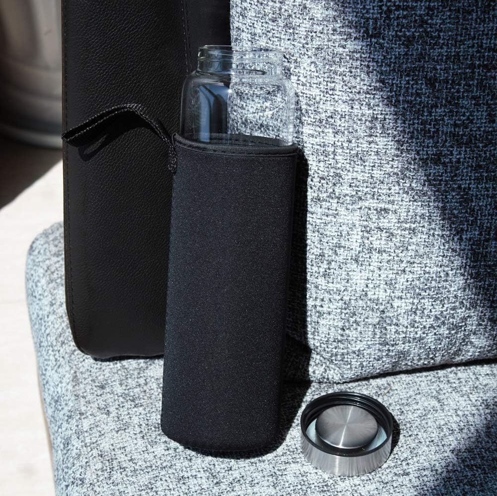 Glass Water Bottle 32 oz High Borosilicate with Neoprene Sleeve Leak Proof Lid Reusable Eco Friendly Bpa Free