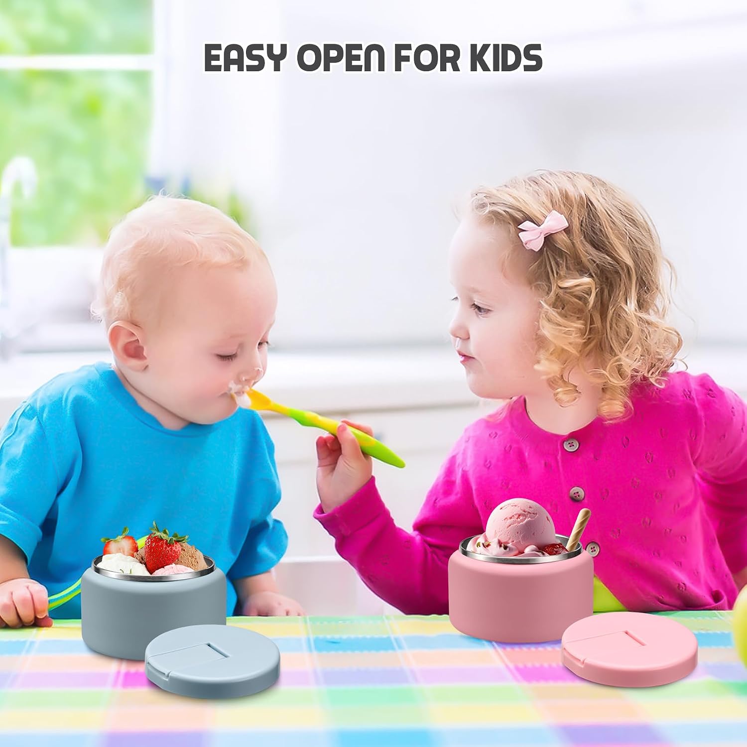 13.5oz Soup Thermo for Hot Food Kids with Buckle Lid Insulated Vacuum Food Jar Wide Mouth Leakproof Stainless Steel