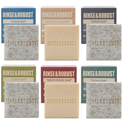 Mens Natural Bar Soap 6Pcs Handmade Cleansing Moisturizing&Exfoliating Scrub Soap Set Gifts for Men Body&Hand All