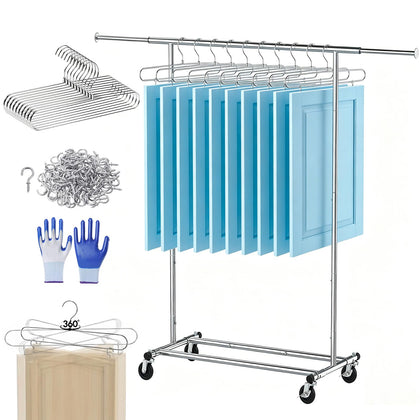Cabinet Door Painting Hanger System with Drying Rack, 10 Pack 360° Rotating Cabinet Door Hangers, Adjustable Rolling