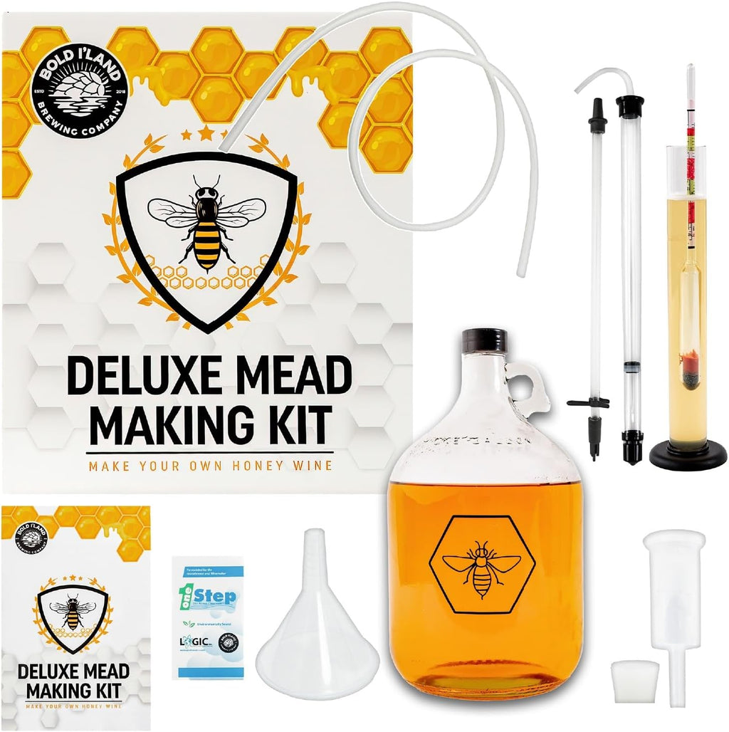 Complete Mead Making Kit for Beginners – Home Brewing Starter Kit – Includes 1 Gallon Glass Jug Carboy - Alcohol