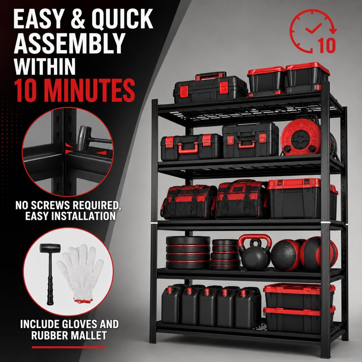 Wire Shelving, 5 Tier Storage Garage Shelving Heavy Duty, Adjustable Metal Wire Rack, Utility Shelf, 3000LBS Garage