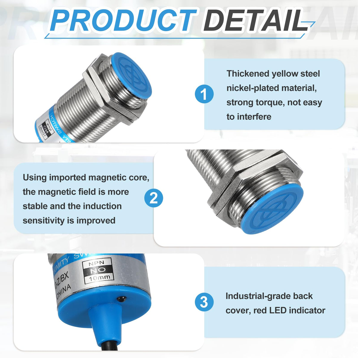 MECCANIXITY Inductive Proximity Sensor, NPN NO M30 10mm Approach Sensor