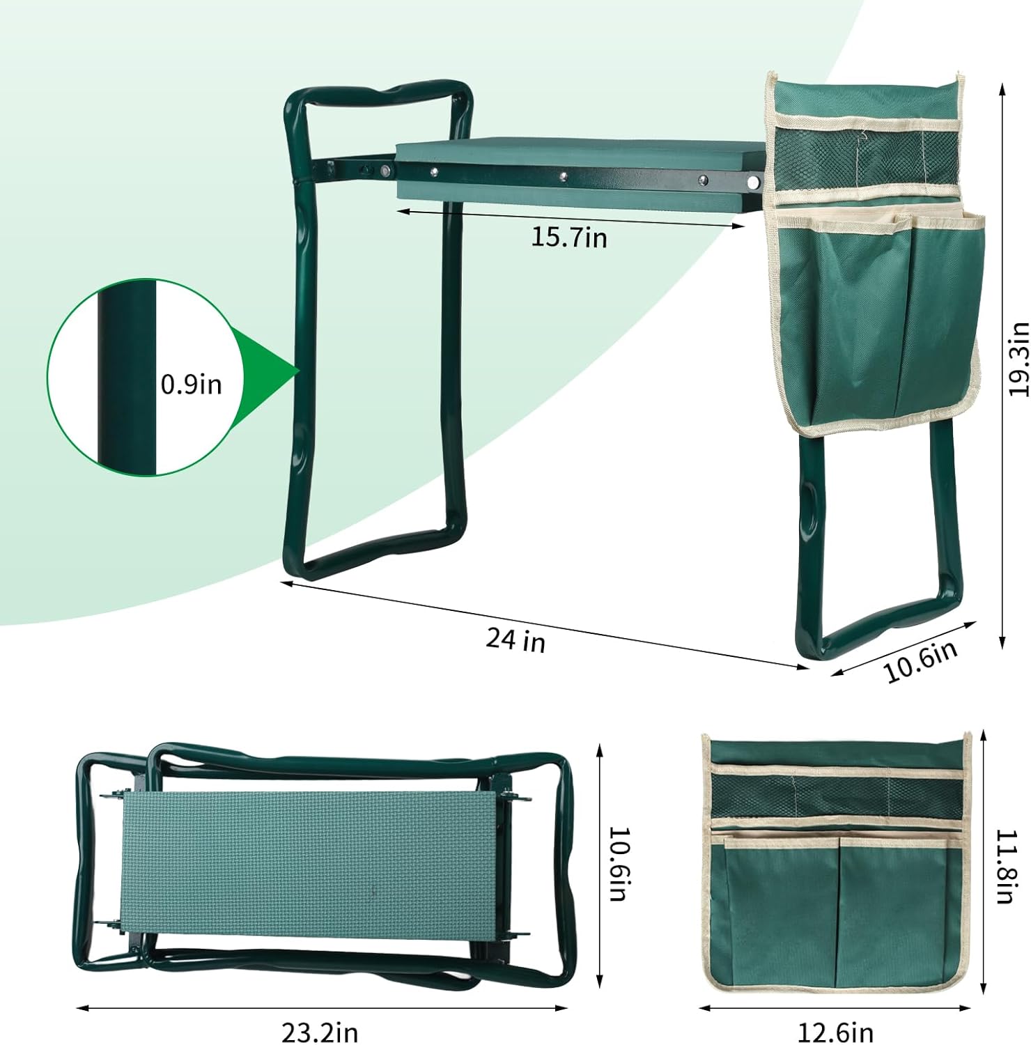 Garden Kneeler and Seat, Portable Foldable Gardening Kneeling Bench Stool with Tool Pouch and EVA Foam Kneeling Pad