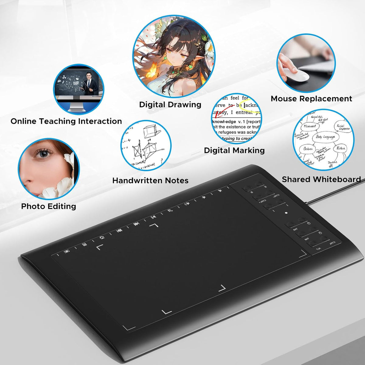 Graphic Drawing Tablet, Digital Sketch,Design for PC and Computer/Pad-12 Hot Keys, Compatible Windows/MAC/Android,the