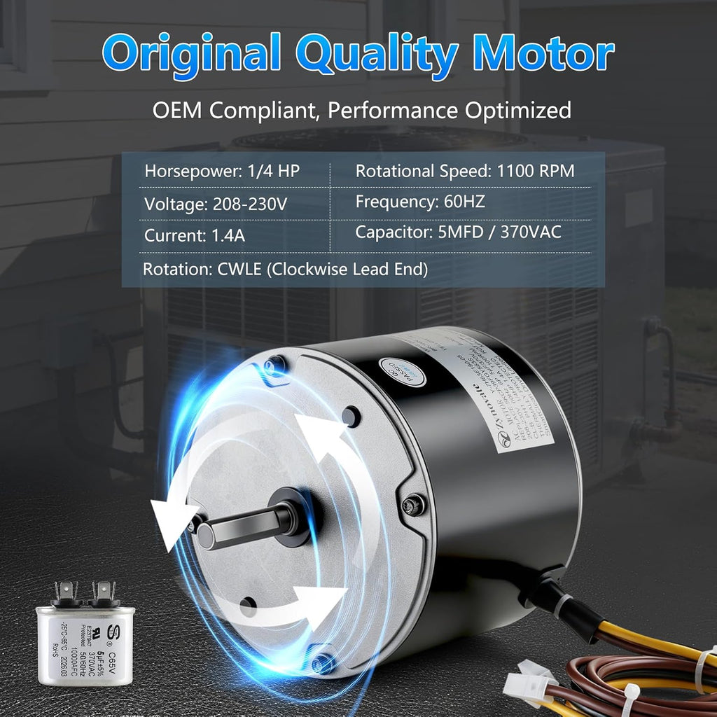5KCP39FGY563S Condenser Fan Motor 1/4 HP 1100RPM 208-230V 1.4A AC Fan Motor