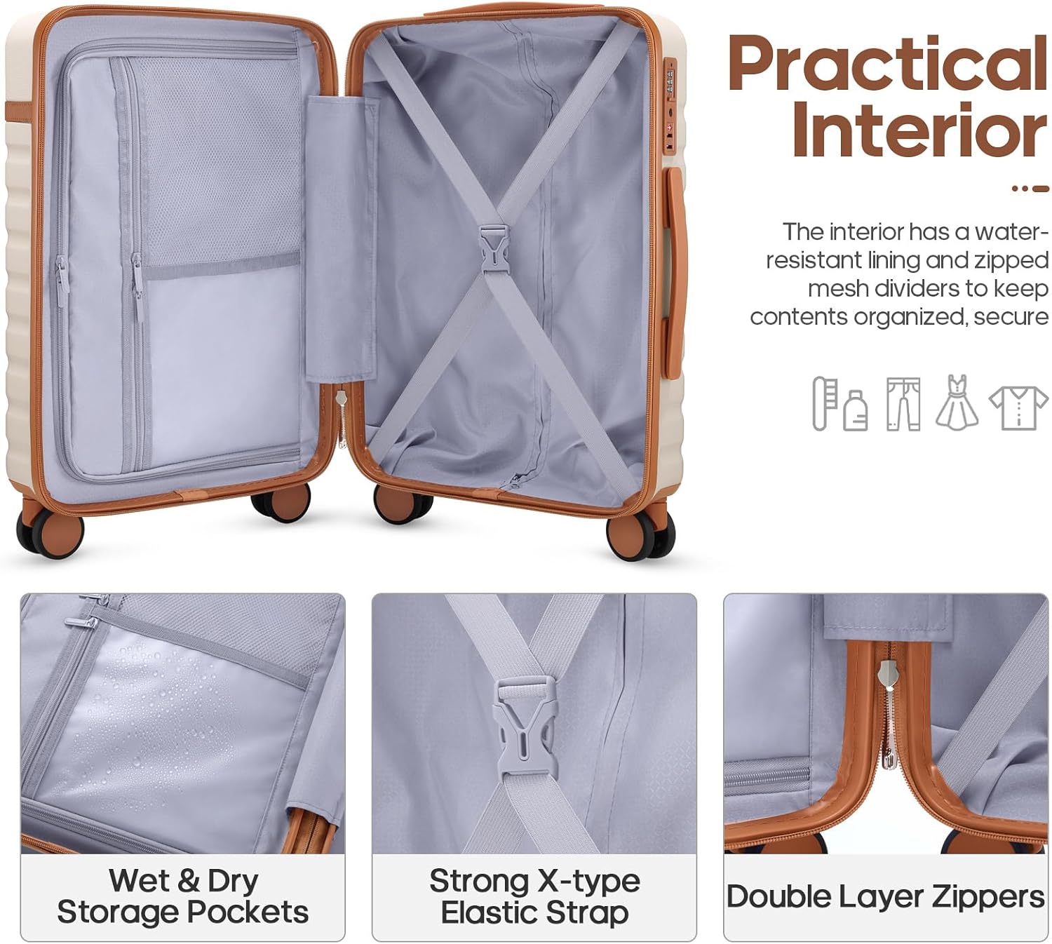 Luggage Sets 3 Piece, Carry On Luggage 20In With Spinner Wheels,PC Hardside Suitcase Set with TSA Lock,Durable Carry