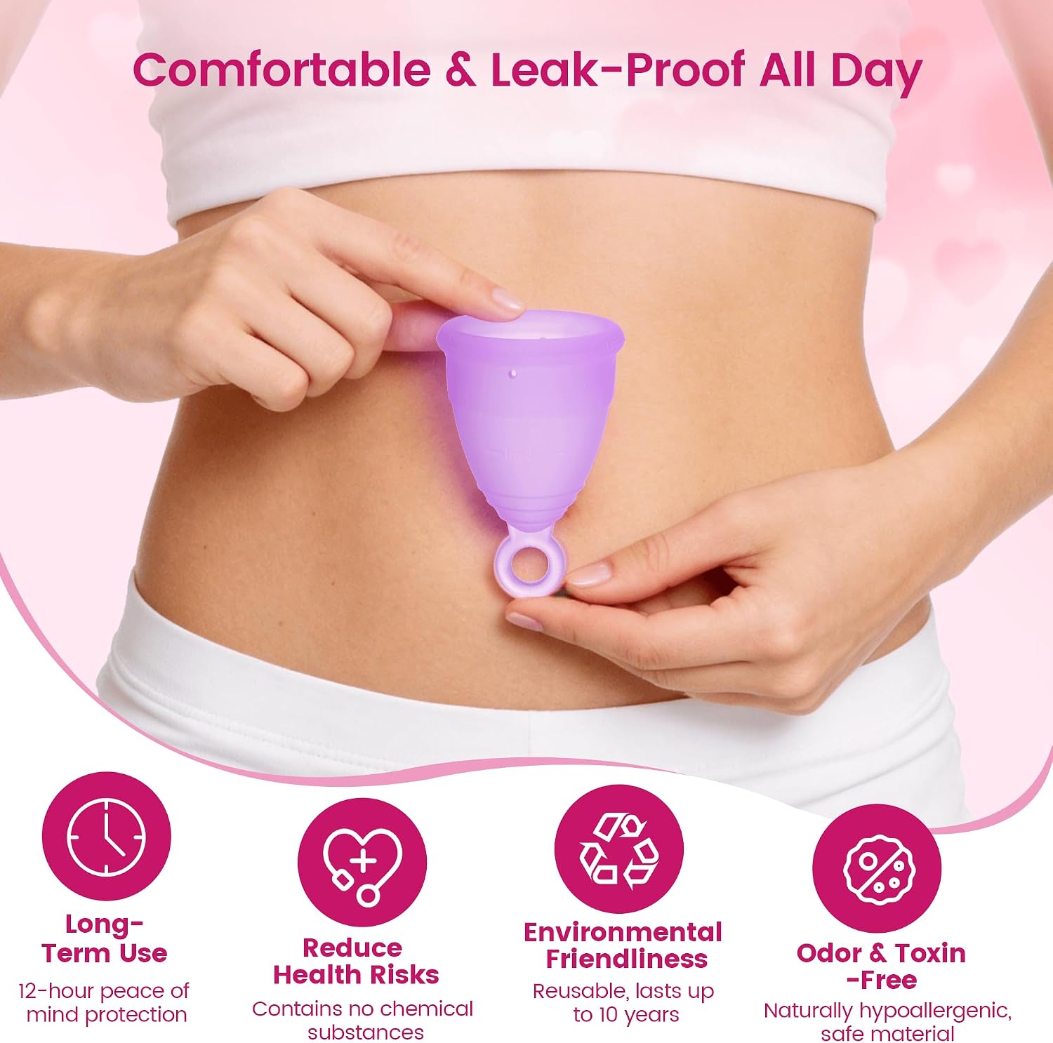 Reusable Menstrual Cup, Silicone Period Cup, up to 12 Hours of Leak-Free Protection, Disc,Tampon, Pads Alternative