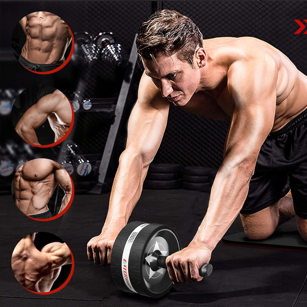 Ab Rollers Wheel Kit, Exercise Wheel Core Strength Training Abdominal Roller Set with Push Up Bars, Resistance Bands