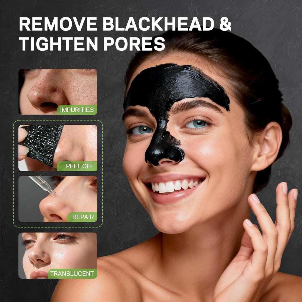 Blackhead Remover Peel Off Face Mask, Black Mask & Tea Tree Oil Serum Duo Set, 2-in-1 Deep Cleansing and Pore
