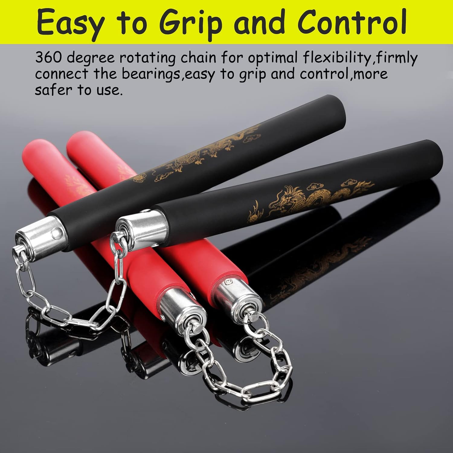 Nunchucks Safe Foam Rubber Training Nunchucks Nunchakus Match with Bearing Ball System and Steel Chain 2PCS for Kids