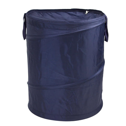 Pop-Up Polyester Laundry Hamper with Zipper Lid – Navy, 2-Load Capacity