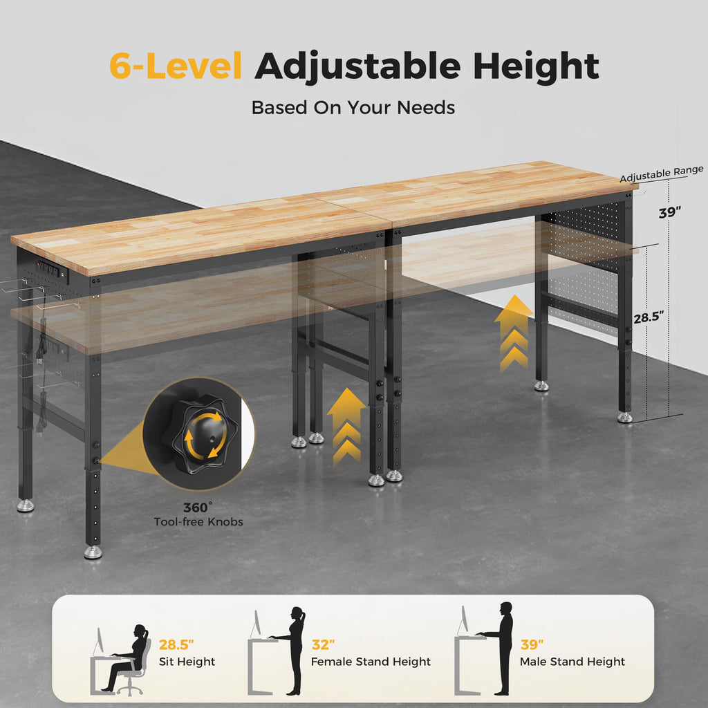 96" Garage Work Bench with Power Outlets, Pegboard, Ships in 2 Boxes