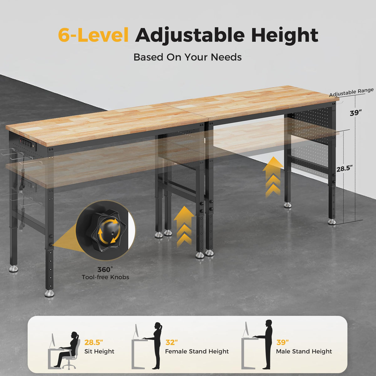 96" Garage Work Bench with Power Outlets, Pegboard, Ships in 2 Boxes