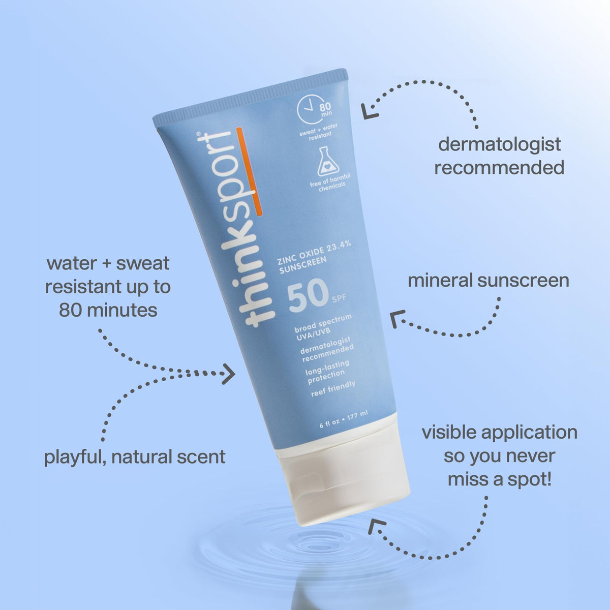 sport Mineral Sunscreen SPF 50+ Zinc Oxide, Water Resistant, 6 Fl Oz