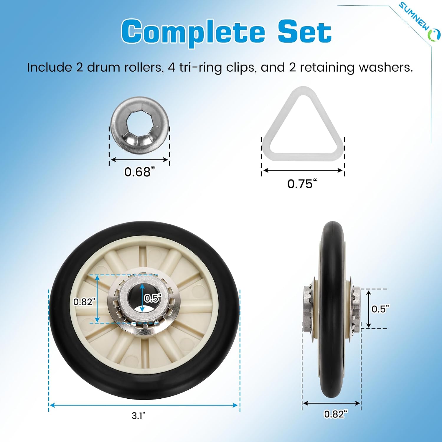 349241T Dryer Drum Roller Kit Fits Whirlpool Admiral Maytag Amana | Replaces PS347627 AP3098345 3436 349241T
