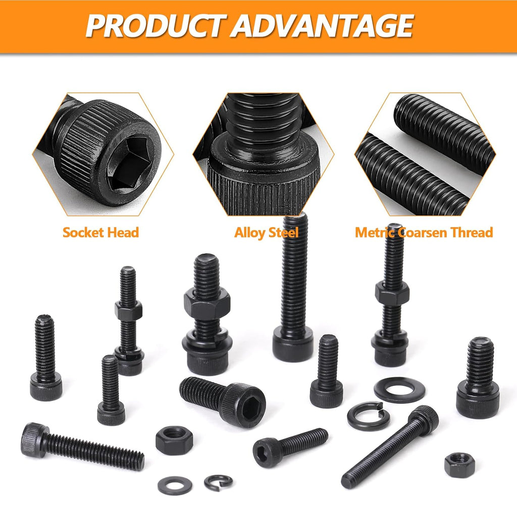 448 Pcs M5 M6 M8 Hex Socket Head Cap Bolts Kit, 16/20/30/40mm Black Screws