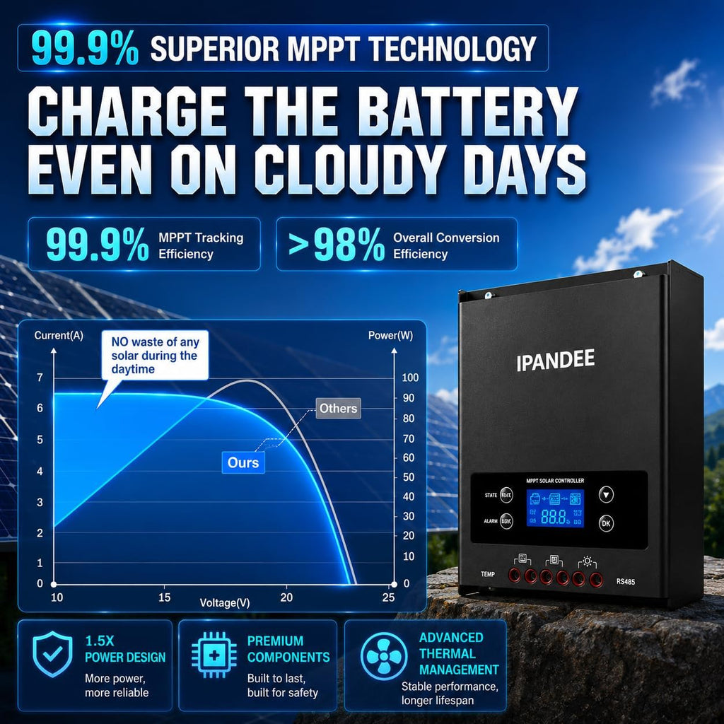 60A MPPT Solar Charge Controller 200VDC Max Input,99.9% Efficiency,12V/24V/36V/48V Auto,APP Monitoring,60 Amp LCD