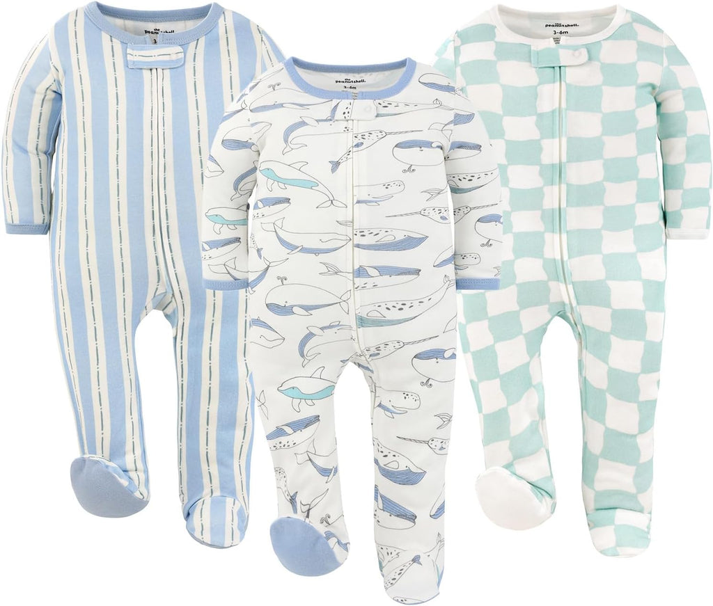 3pk Footed Sleepers - Baby Boy Clothes Newborn, 0-3, 3-6, 6-9 Months, Baby Boy Gifts - Soft Nautical