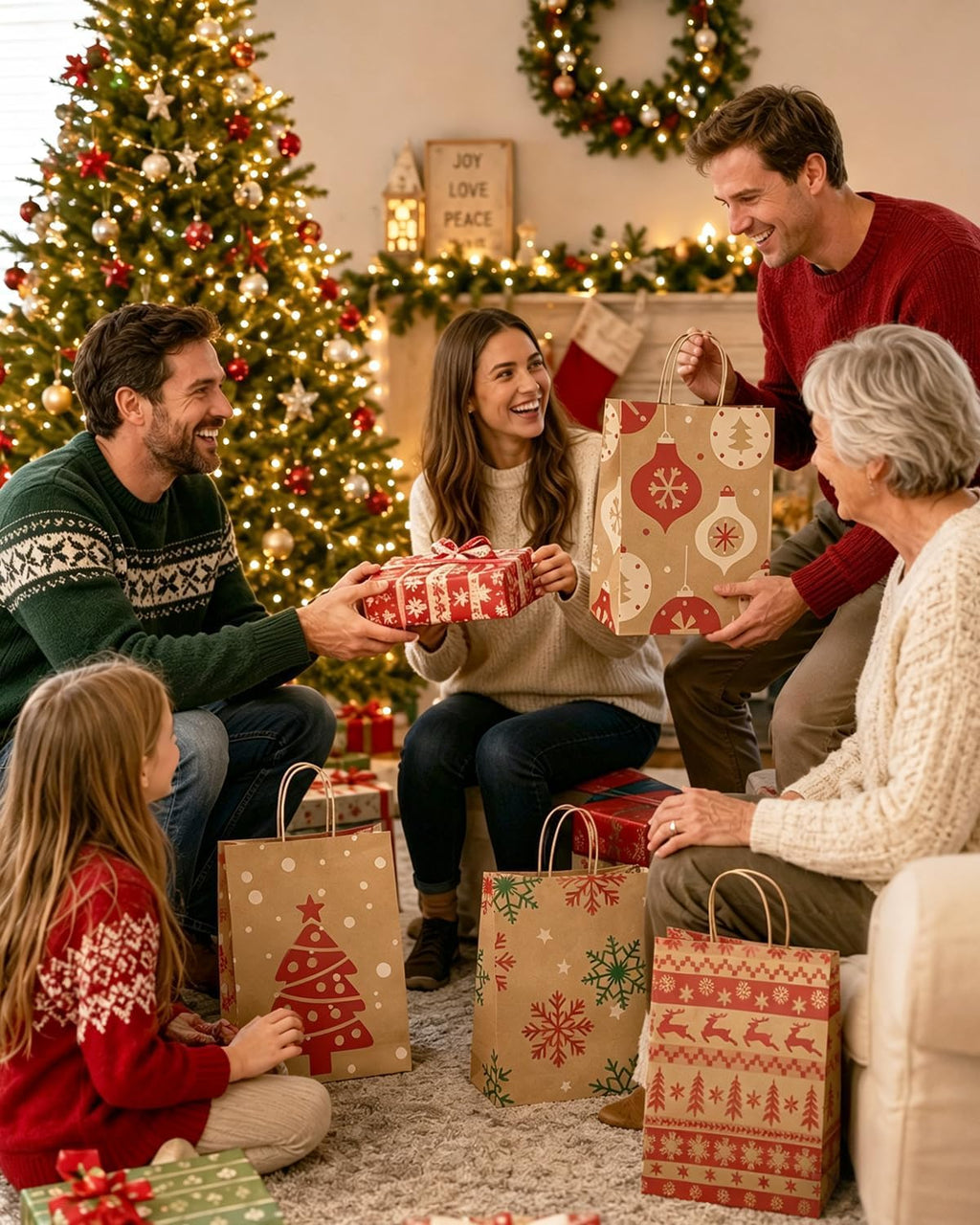 Christmas Gift Bags with Handles, 36 Pack, 8x4.25x10.5 in Kraft
