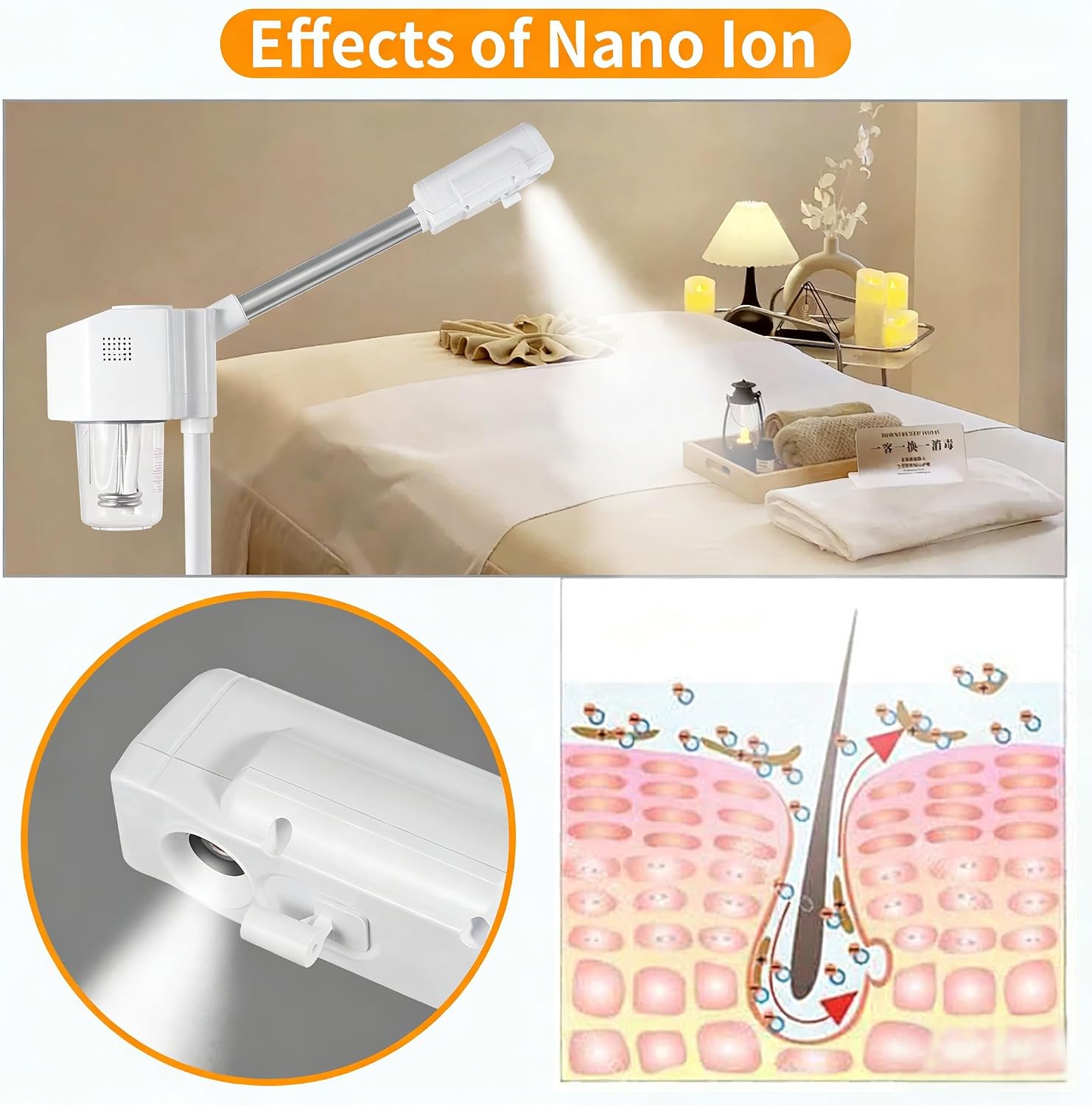 Professional Facial Steamer, Hot Mist Spray, Vaporizador Facial Steamer for Esthetician, Height Adjustable, SPA at