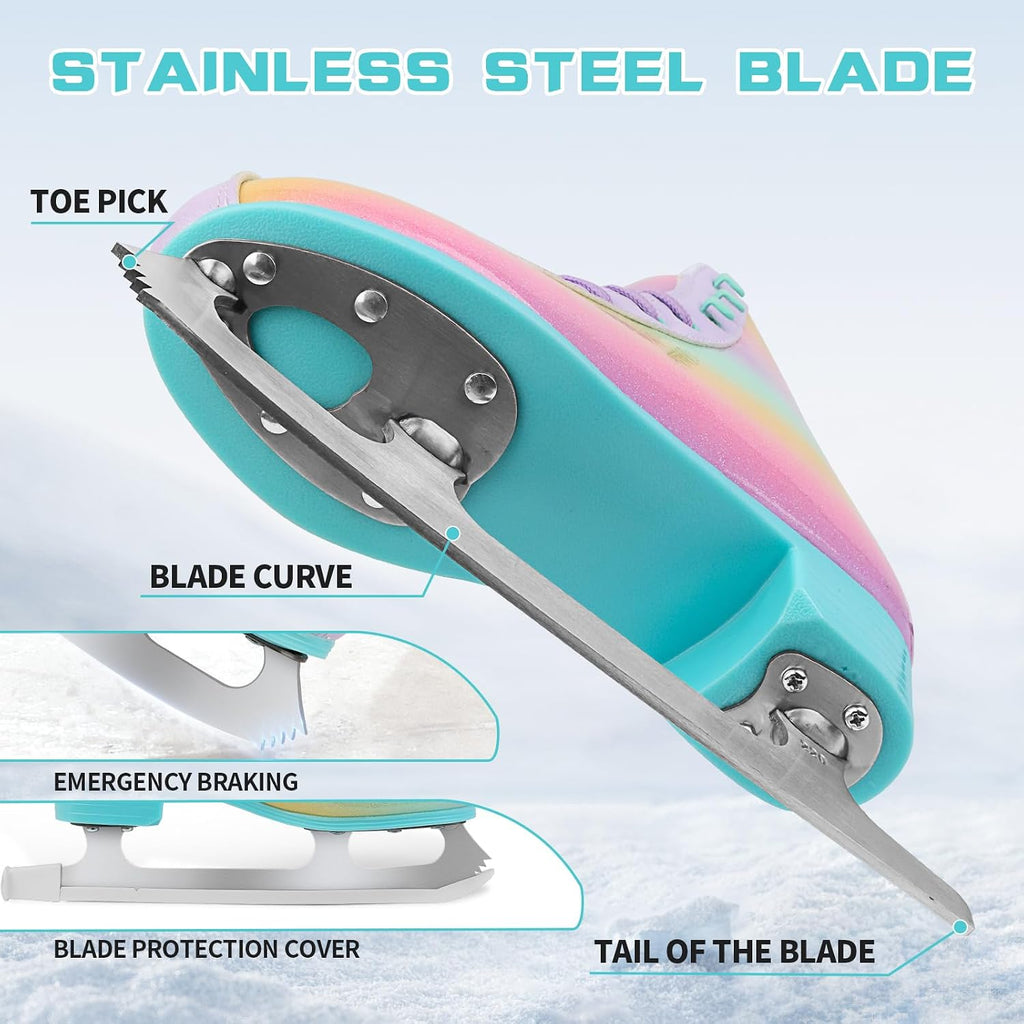 Premium Leather Womens/Girls Figure Ice Skates - Memory Foam Collar Beginner Youth Ice Skates with Stainless Steel