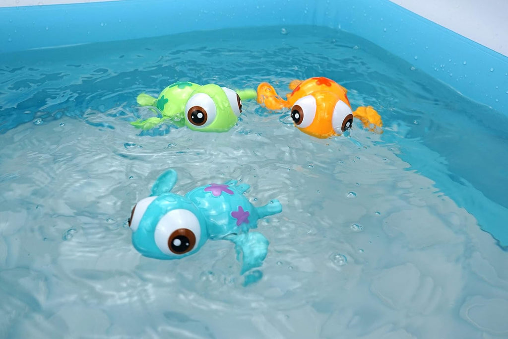 Wind-up Swimming Sea Turtles Bath Toy, No Battery Mold-Free Anti-Rust Interactive Montessori Toy for Kids 18M+ (Blue)