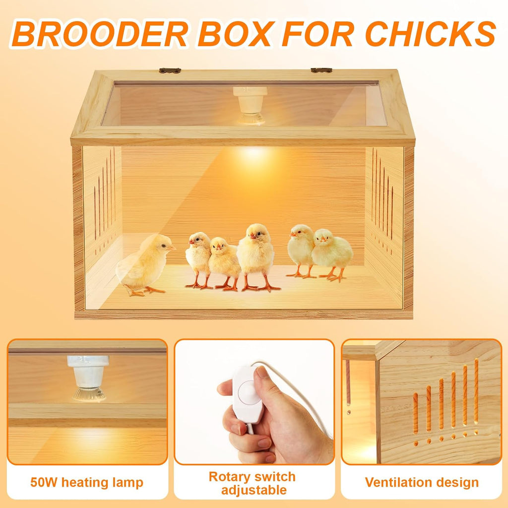 Brooder Box for Chicks，Indoor Smart Wooden Poultry Brooder with Heater, Suitable for 5-7 Newborn Chicks, Ducks