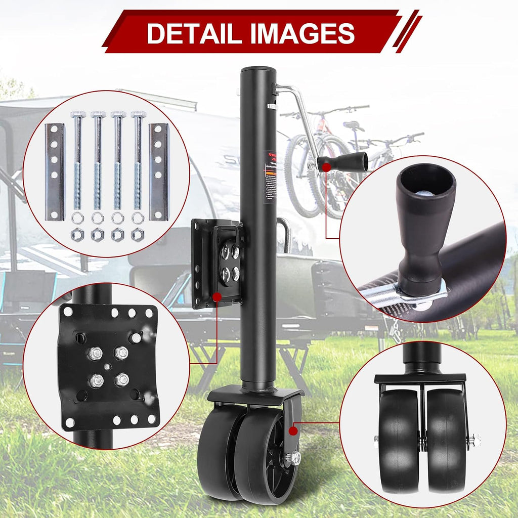 2000 lbs Dual Wheel Trailer Jack, Heavy-Duty Swivel Tongue Jack with 6" Double Caster Wheels, 12" Lift Range for