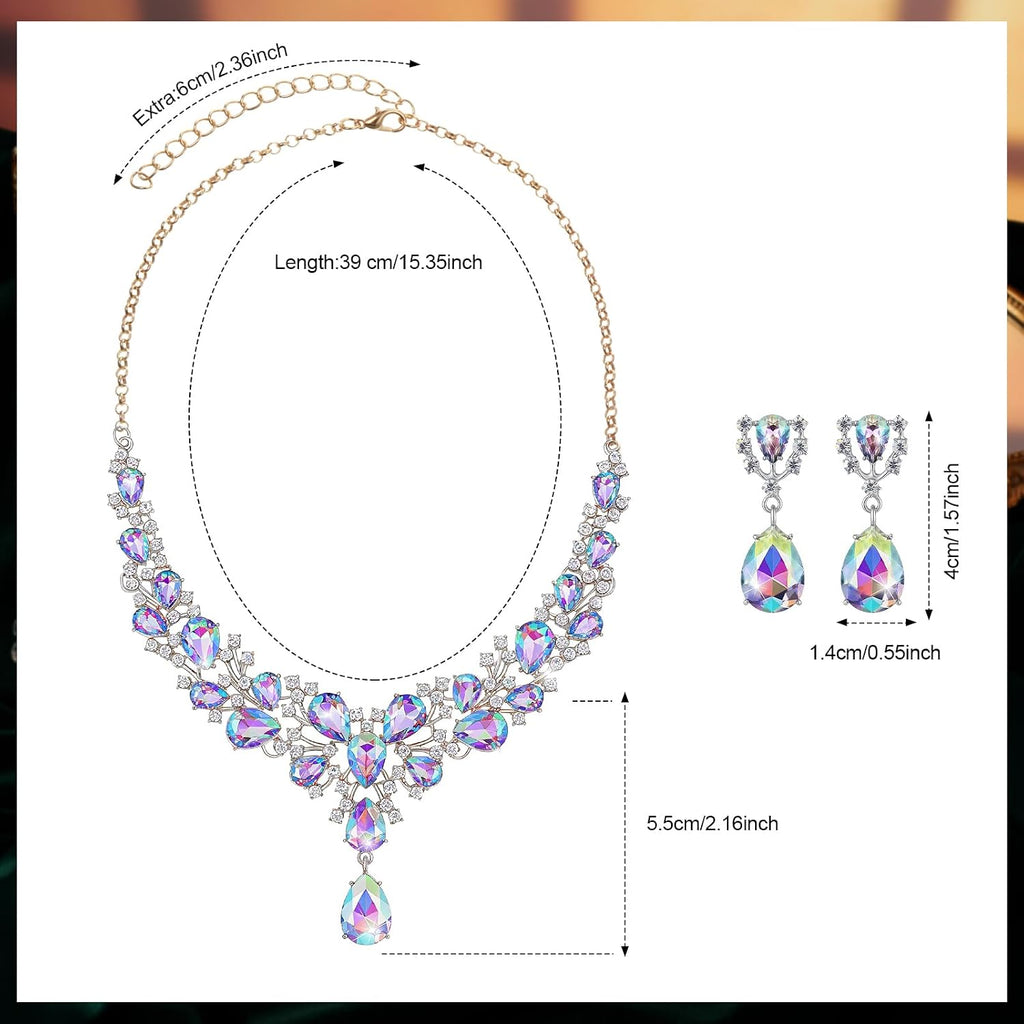 Bridal Teardrop Cluster Crystal Jewelry Set for Women Necklace Earrings Wedding