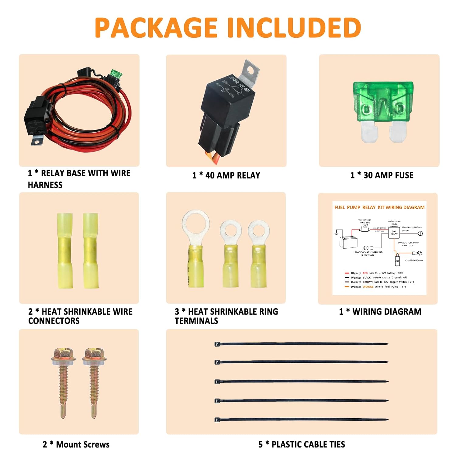 Electric Fuel Pump Relay Bypass Harness, Fuel Pump Relay Kit Wiring Harness 40 AMP Waterproof Relays Heavy Duty 10
