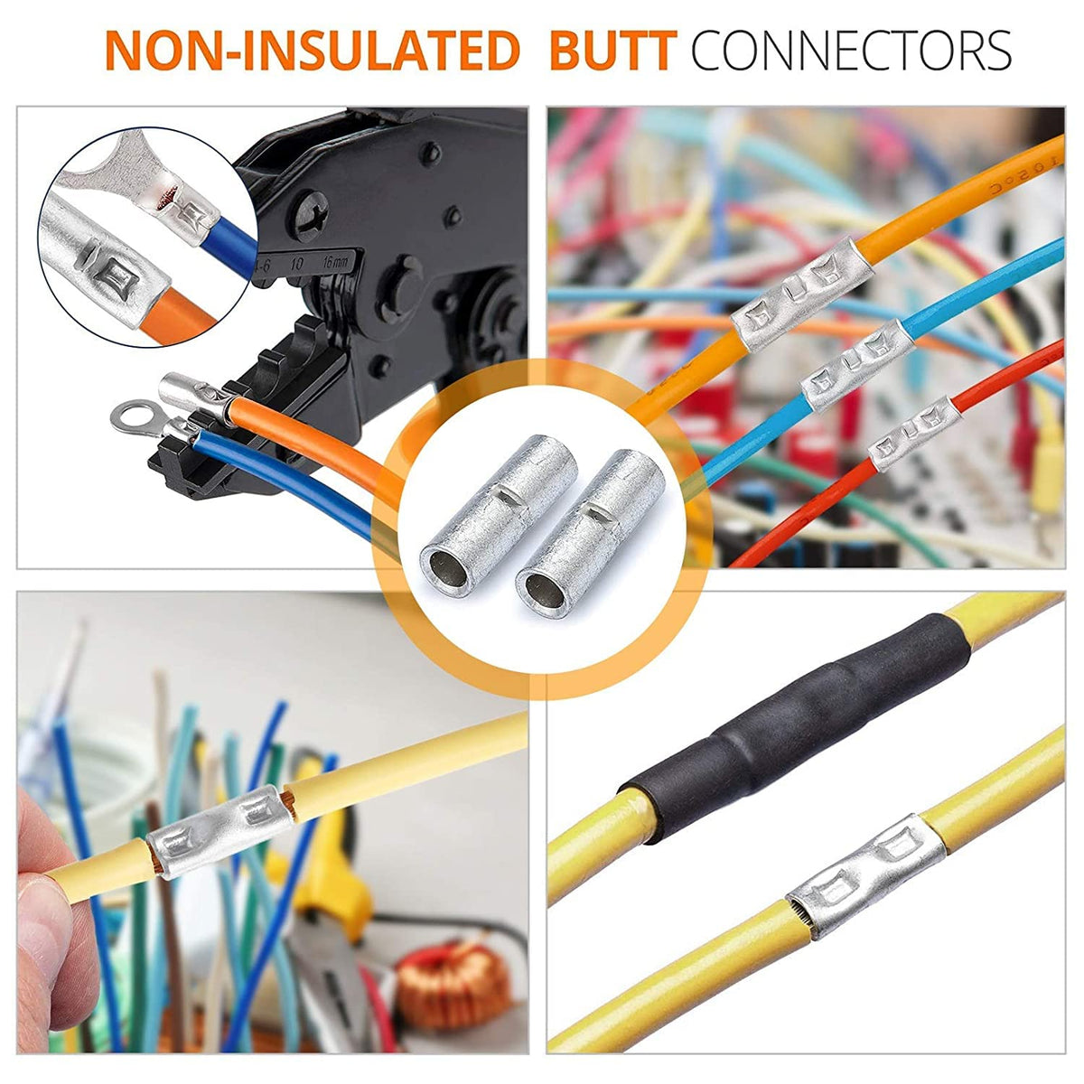 380PCS Non Insulated Butt Connectors Kit Butt Splice Connector Uninsulated Wire Splice Connectors for 26 to 6 Gauge