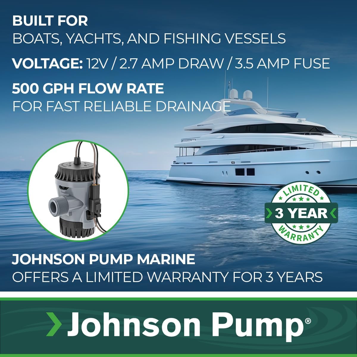 Johnson Pump 10-13626-01 Aqua Void Bilge Pump - 12V, 500 GPH