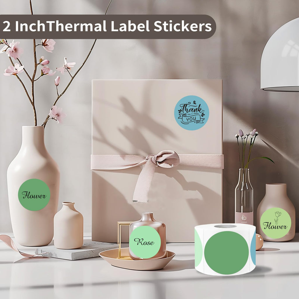 Thermal Label,2 Inch Green Gradient Round Thermal Printer Stickers,Self-Adhesive Round Direct Thermal Labels,Thermal