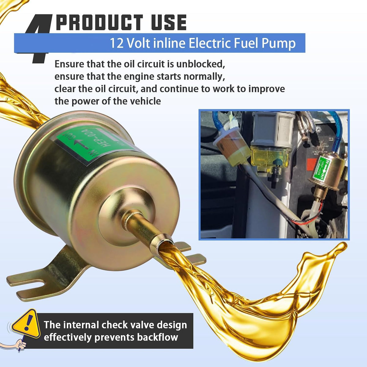 Electric Fuel Pump Kit 12V Universal Low Pressure Transfer Inline with 10pcs Hose Clamps 6.56 FT 5/16" ID Fuel Line