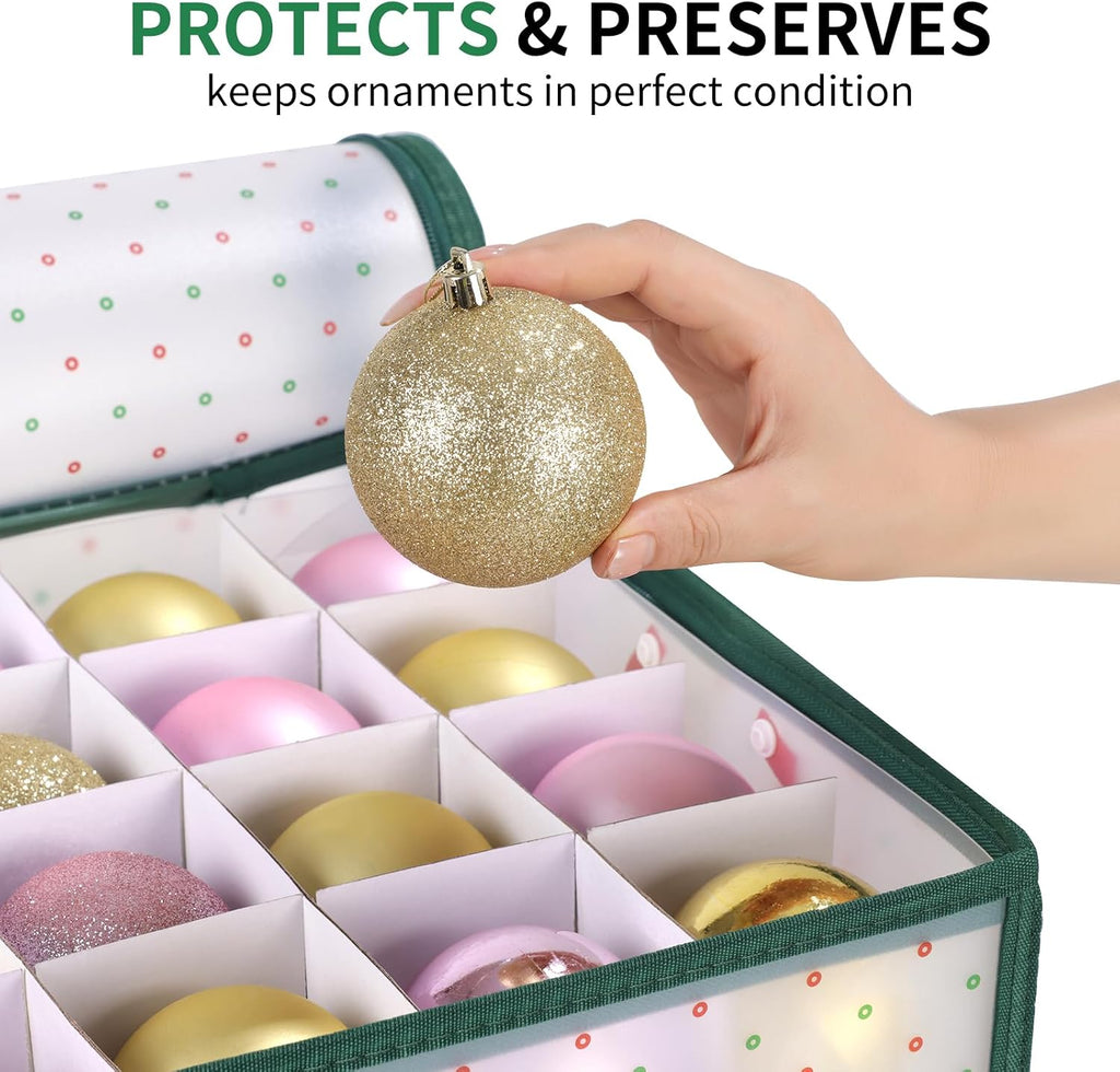 Portable Waterproof Christmas Ornament Storage Box, Large Capacity 128 Slots for 3-Inch Ornaments, Double-Sided Trays