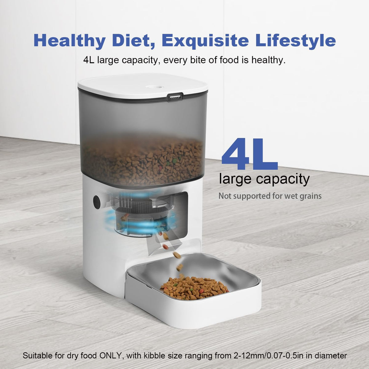 Automatic Cat Feeder, 4L WiFi Food Dispenser with 10s Voice Recorder, Pet Feeder up to 10 Meals per Day, Timed Cat