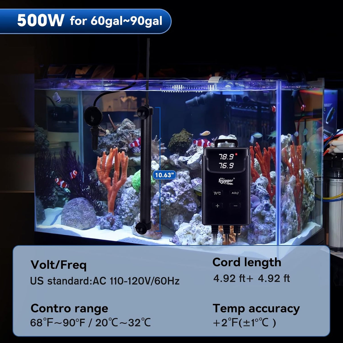 Aquarium Heater,Submersible Fish Tank Heater with External Digital Display, Including Overheat & Leakage Protection