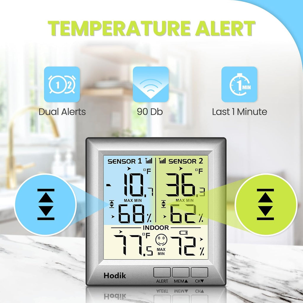 Freezer Fridge Thermometer Wireless with Alarm Refrigerator Thermometer