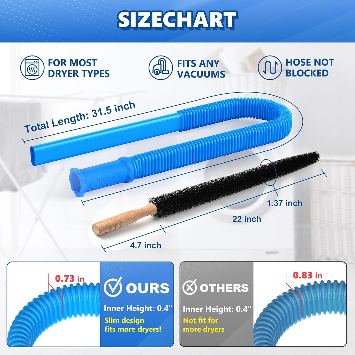 2 Pack Dryer Vent Cleaner Kit Vacuum Attachment Blue 31.5"