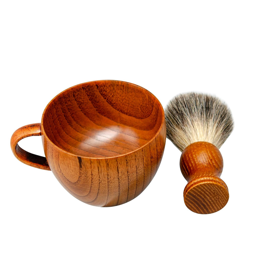 Shaving Brush Set Pure Badger Hair Shaving Brush with Solid Wood Handle and Wooden Shaving Soap Bowl for Men Easy to