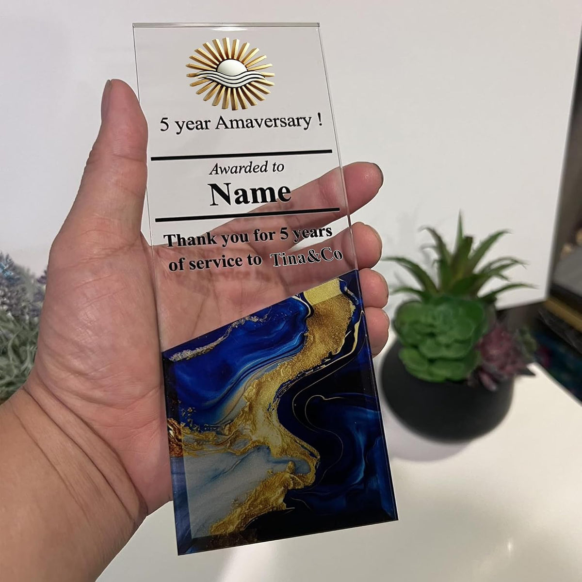 Personalized Corporate Trophy - Customizable Acrylic & Glass Award, for Company Anniversary, Employee Appreciation