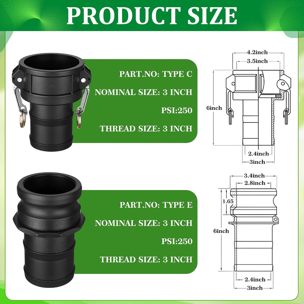 2 Set 3 Inch Camlock Fittings Type C&E