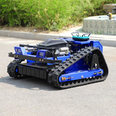Remote Control Lawn Mower, Crawler Track All-Terrain System, Hybrid Oil-Electric Power for Steep Slopes and Large